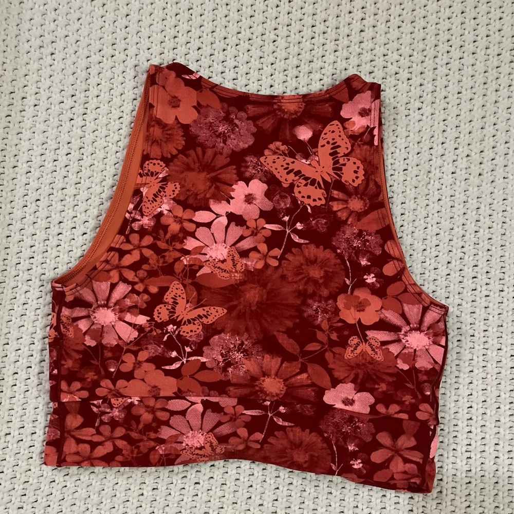 Aerie Red Floral Crop Tank Top